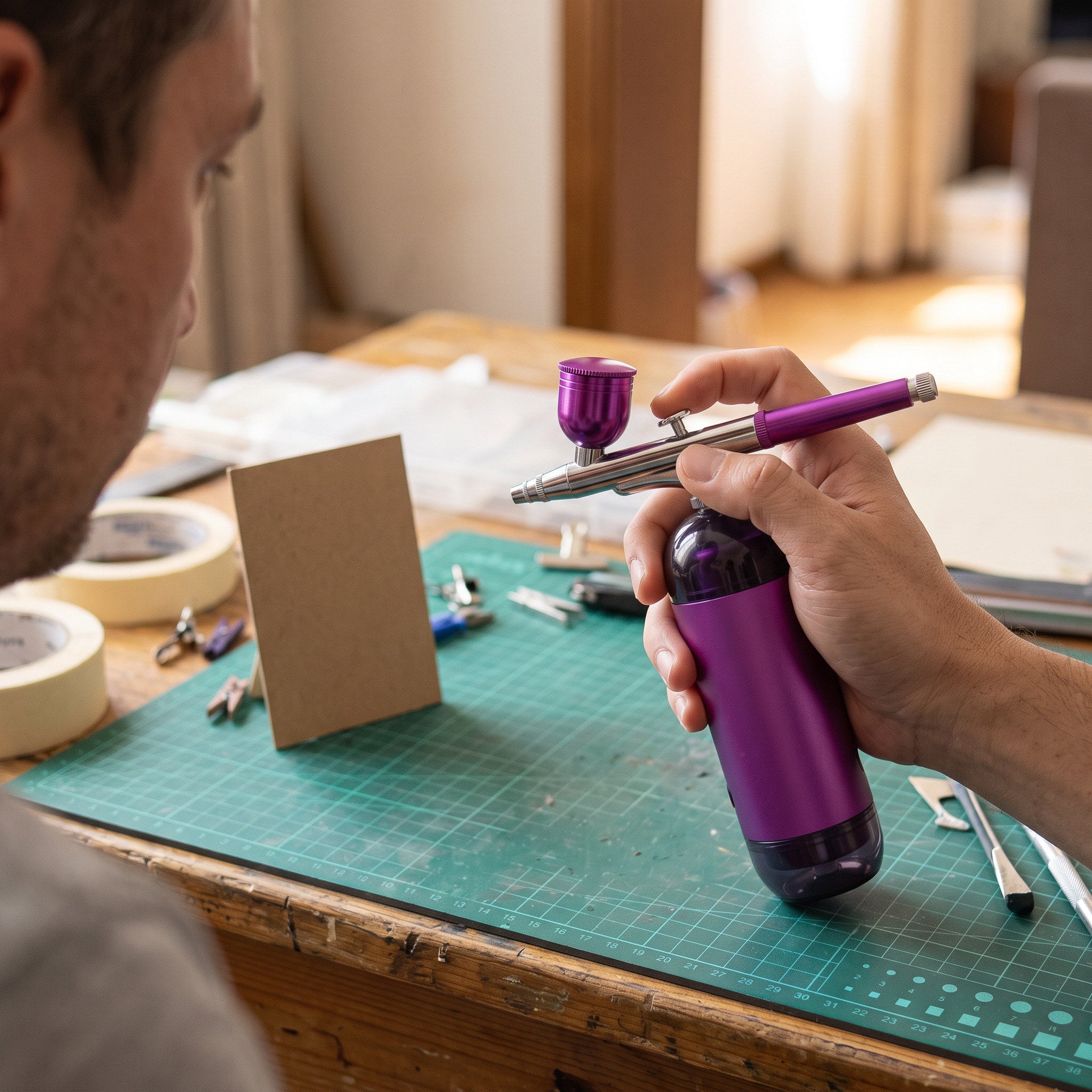 Airbrush Connected To Its Compressor